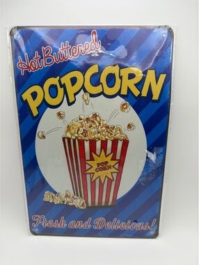 Vintage Hot Buttered Popcorn Metal Sign - Retro Wall Decor, 12x18 Inches